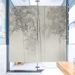 Custom Size Anti-UV Bamboo Art Window Film Frosted Privacy, Glue-Free Static Cling Decorative Glass Door and Window Film