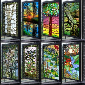 Custom Size Frosted Stained Glass Window Film Retro Colorful Privacy Static Cling Stickers for Shower Bathroom Office and Home Decor