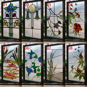 Custom Size Retro Prairie Style Stained Glass Window Film Frosted Privacy Static Cling Stickers for Shower Kitchen and Home Decor