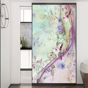 Benutzerdefinierte Größe Sichtschutzglas Fensterfolie Blumen Muster Frosted Schiebetür Dekorative Folie Elektrostatische Nicht Kleber Sonnenschutz Glasaufkleber