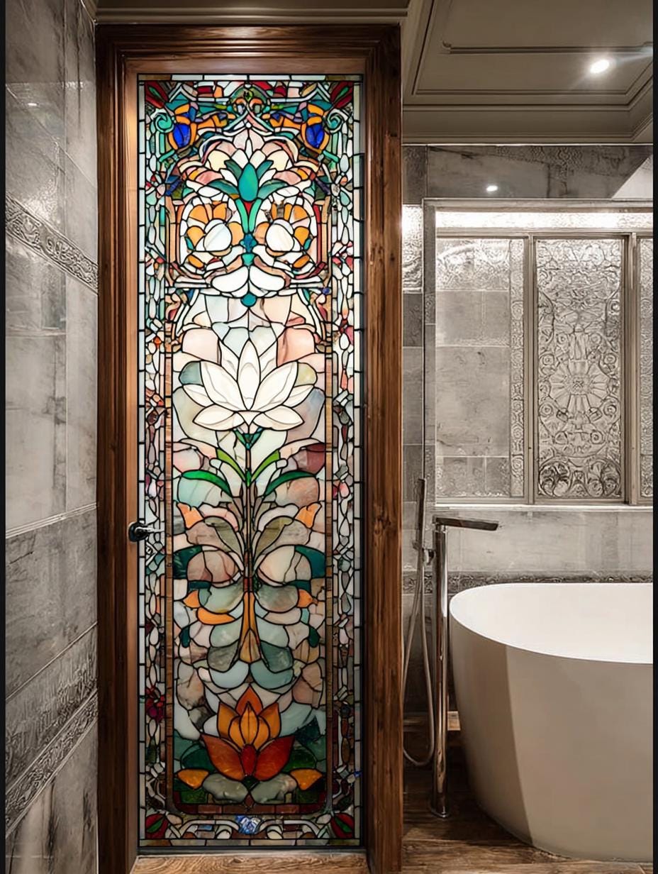 Customized Size Stained Glass Window Film for Luxury Bathroom Doors Art ...