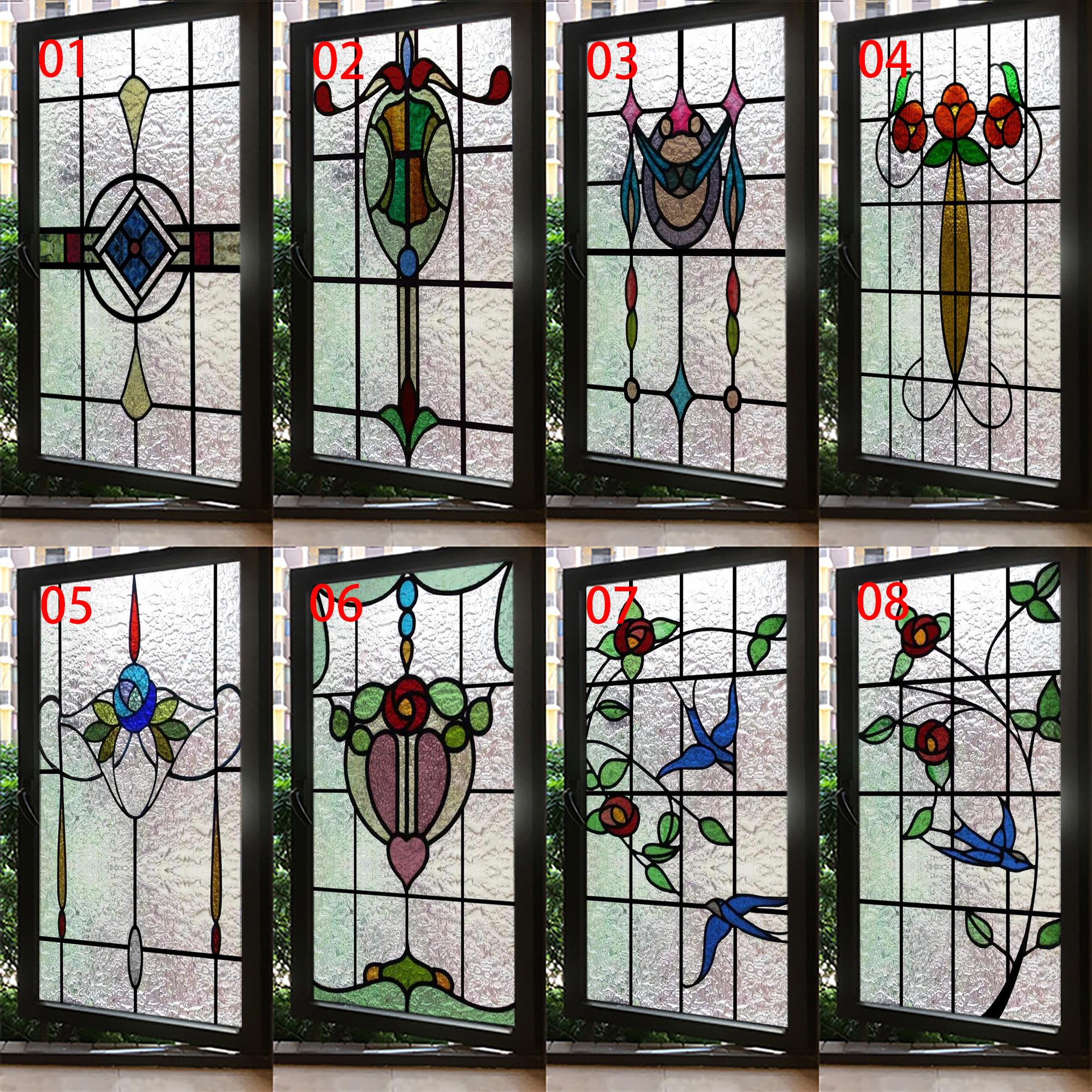 Window Sticker Blocker Custom Size 3D Matte Stained Glass Window Film UV Blocker Privacy ...