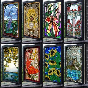 Custom Size Colorful Retro Stained Glass Film Frosted Privacy Static Cling for Shower Bathroom Office and Home Decorative Glass