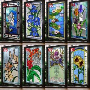Custom Size Vintage Floral Privacy Stained Glass Film Frosted Window Static Cling Color-Printed Decorative Window Door Sticker