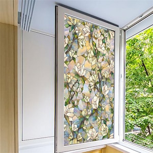 Custom Size Privacy Glass Window Film European Style Retro Flower Pattern Frosted Window Stickers Heat Control Static Clings Window Film