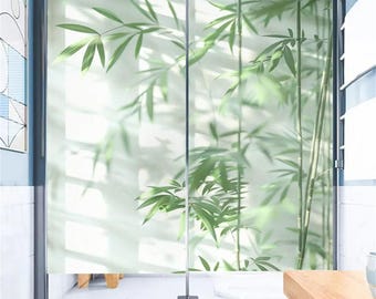 Custom Size Fresh Bamboo Leaves Window Film Non-glue Static Cling Frosted Privacy Anti-UV Glass Door and Window Decorative Film