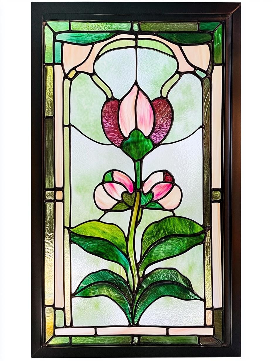 Customized Size Stained Glass Window Film With Elegant Pink and Green ...
