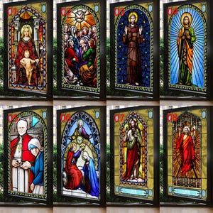 Custom Size Church-Inspired Stained Glass Window Film Frosted Static Cling Jesus Christ and Blessed Mary Stickers for Home Decor