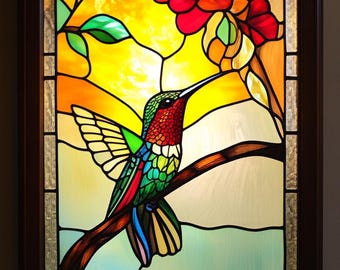 Pellicola per vetri con motivo colibrì, dimensioni personalizzate, design colorato della natura, adesivo statico per finestre, decorazione per porte di casa