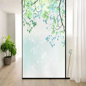 Custom Size Leaf Pattern PVC Privacy Frosted Window Film Sun Blocking Static Cling No Glue Glass Window Sticker for Home Bathroom Doors