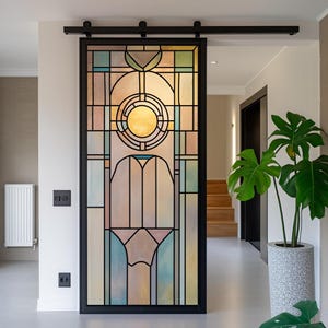 Anpassad storlek Neutral Ton Art Deco Glasfilm Frostad Sekretess Statisk Klibbande för Modern Skjutdörr Heminredning