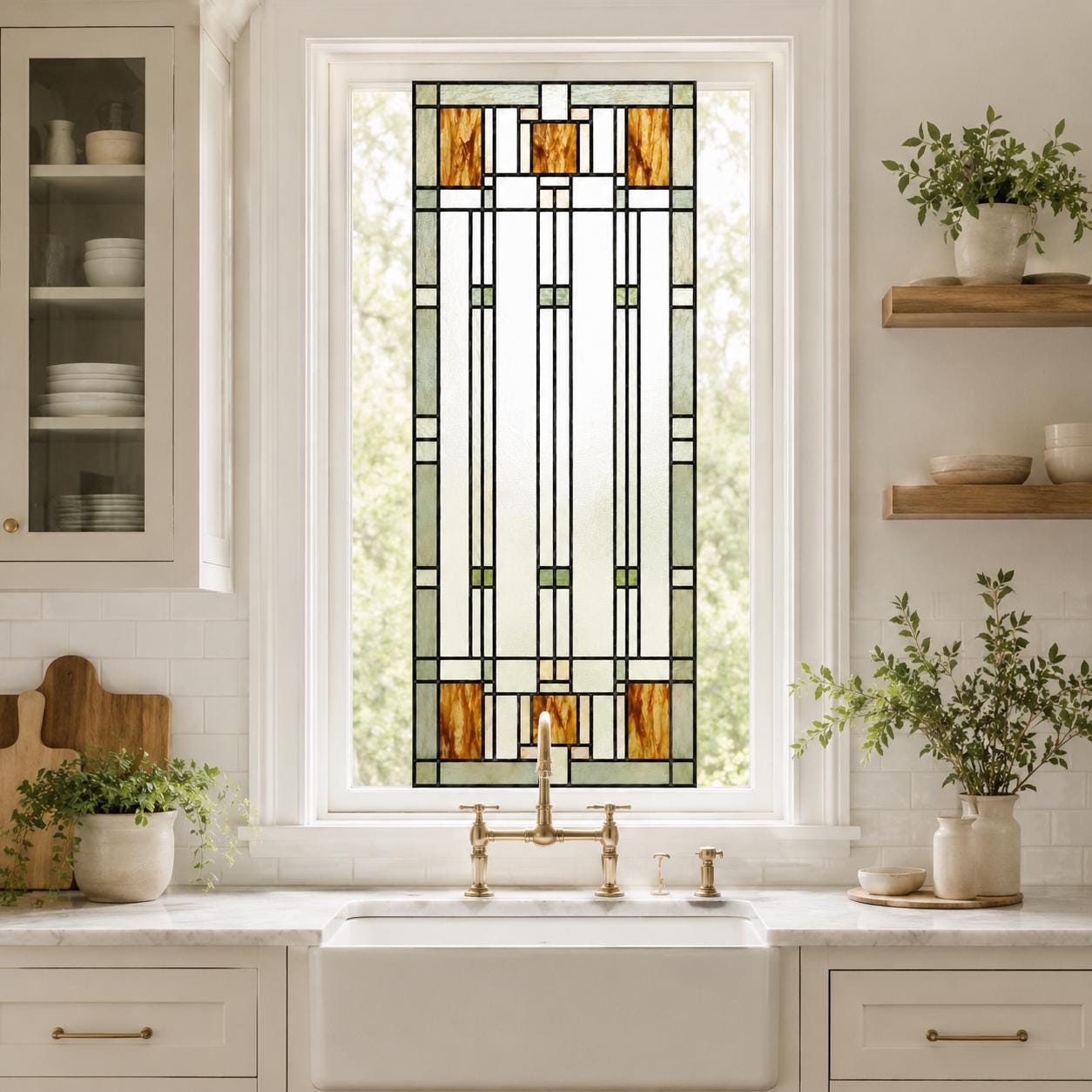 Prairie Style Stained Glass Window Film Static Cling Privacy Window ...