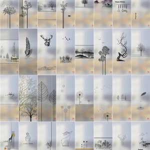 Puede incluir: Un conjunto de 32 pegatinas para ventanas de vidrio esmerilado con varios diseños inspirados en la naturaleza, incluidos árboles, ciervos, hojas y pájaros. Las pegatinas son perfectas para agregar un toque de privacidad y estilo a cualquier ventana.