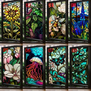 Custom Size Artistic Frosted Window Film Stained Glass with Flower and Tree Design Static Cling for Elegant Home Decor and Window Treatment