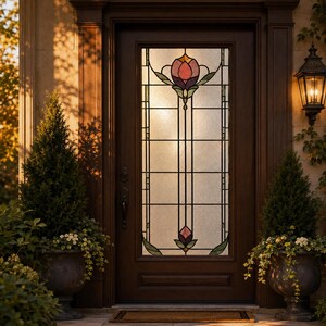 Vinilo adhesivo para ventanas con diseño geométrico de tulipanes y vidrieras, tamaño personalizado, para puertas de madera de entrada.