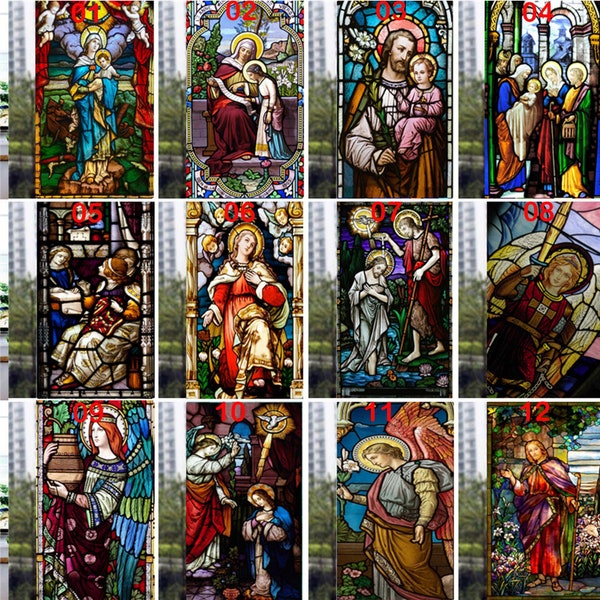 Custom size Window Film Stained Glass Films Church Style Jesus Christ Virgin Mary Window Sticker Paper Door Stickers