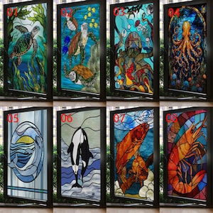 Custom Size Marine Life Stained Glass Window Films Fish and Ocean Stickers for Home Bathroom Bedroom and Office Decor
