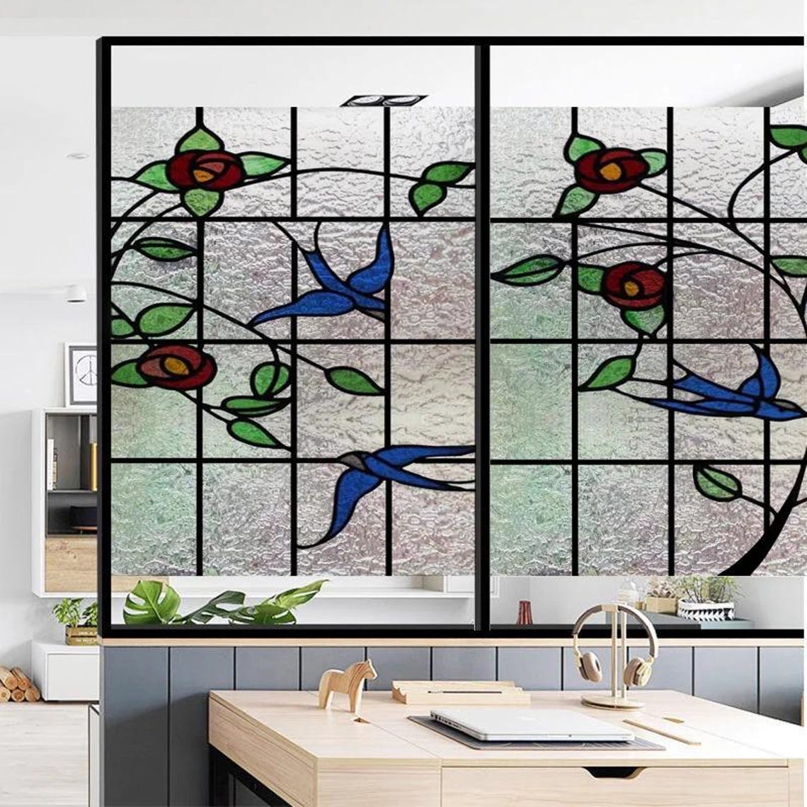 Window Sticker Blocker Custom Size 3D Matte Stained Glass Window Film UV Blocker Privacy ...