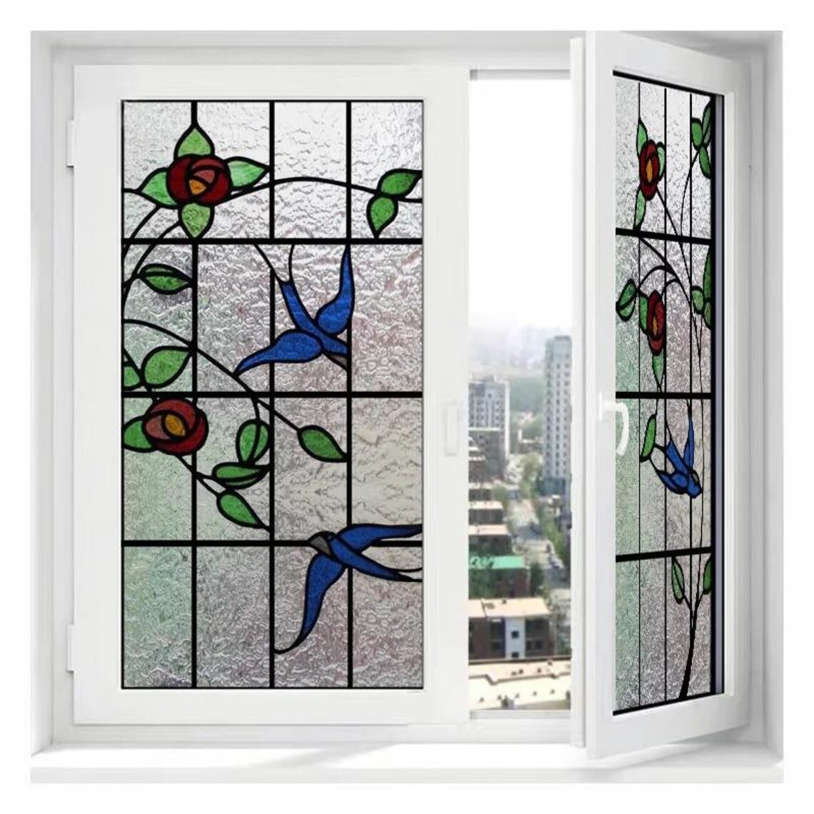 Window Sticker Blocker Custom Size 3D Matte Stained Glass Window Film UV Blocker Privacy ...