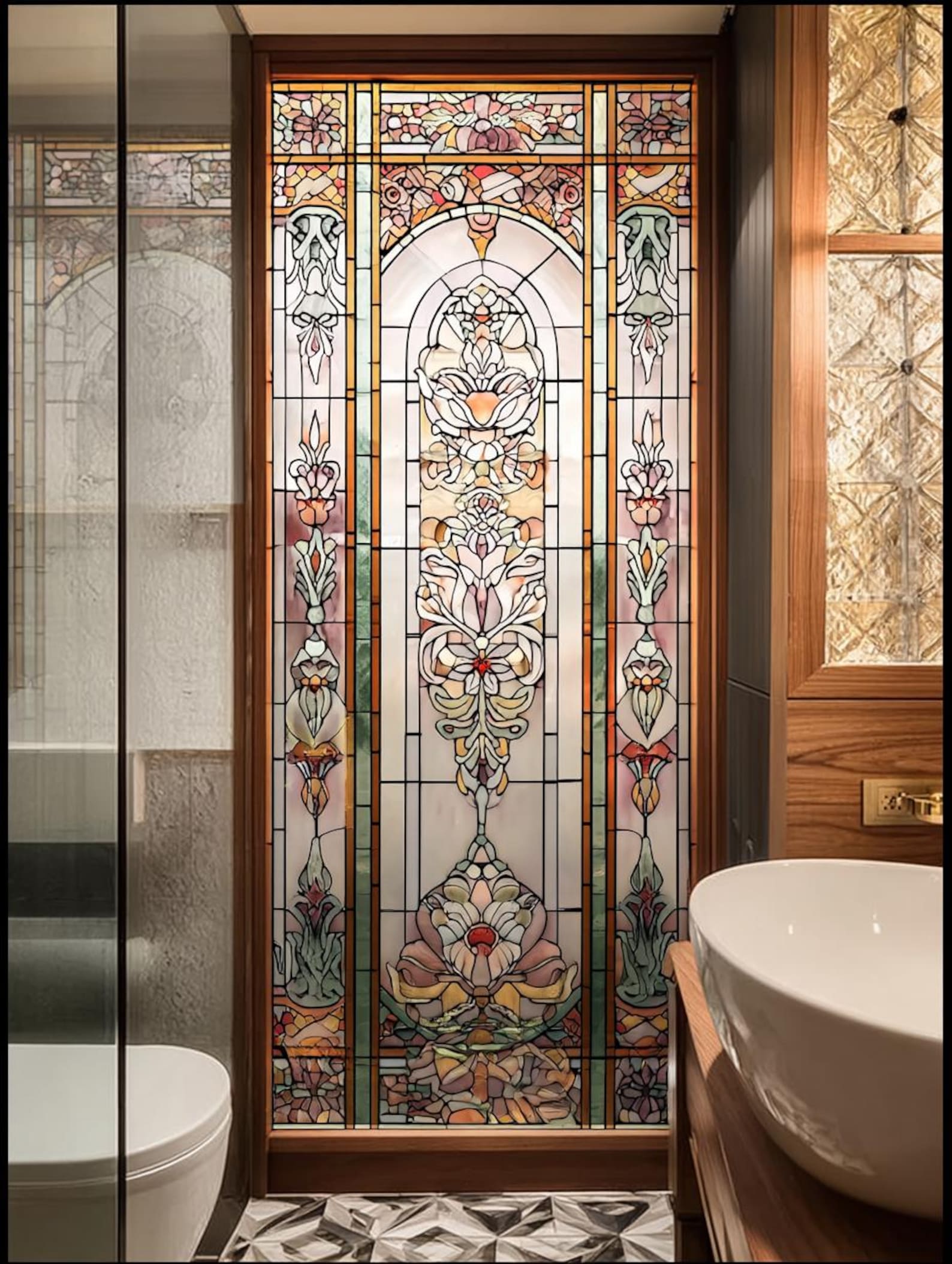 Customized Size Stained Glass Window Film for Luxury Bathroom Doors Art ...