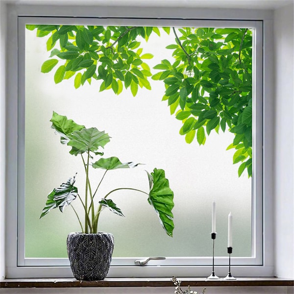 Glasmalerei-Vinylfensteraufkleber Luxus Frosted Oberfläche Schlafzimmer Badezimmer Dekor Fensterfolie Sichtschutz Grüne Blätter Benutzerdefinierte Größe