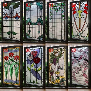 Custom Size Frosted Floral Stained Glass Film Retro Prairie Style Static Cling for Privacy Shower Kitchen and Home Decor