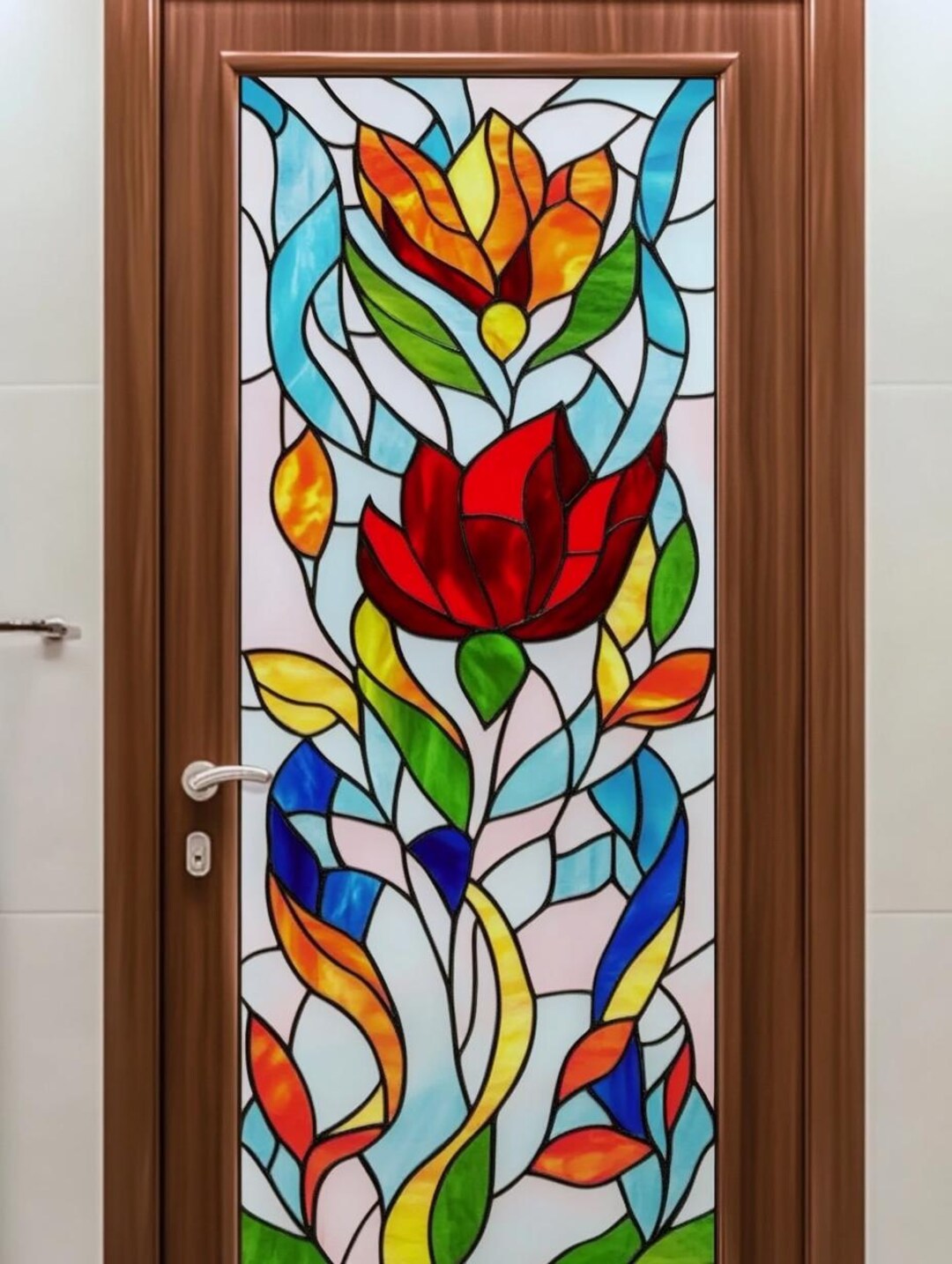 Customized Size Stained Glass Flower Pattern Window Film Non-adhesive ...