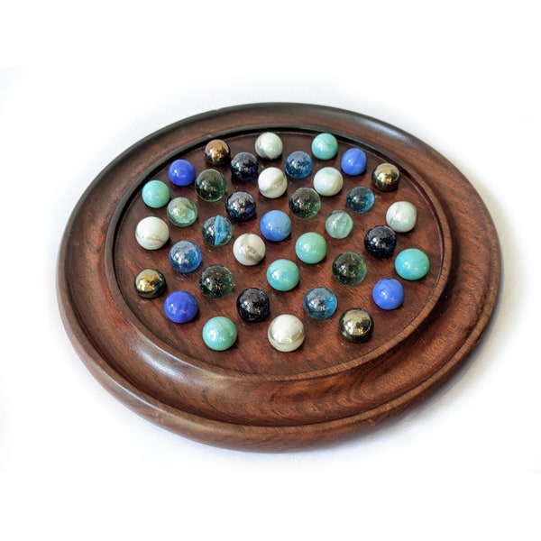 Handmade Rosewood Solitaire Board Game Set 9" with 37 marbles,Wooden Solitaire game, wooden solitaire