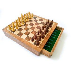 Personalized Handmade Wooden Chess Board 12" with Drawer Storage | Exotic Rosewood Magnetic chess board with storage