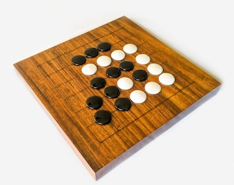 Personalized Handmade Mini Go Game | 2-Player-Classic Reversible Chinese Strategy Board with rock | Natural Board, Go ban