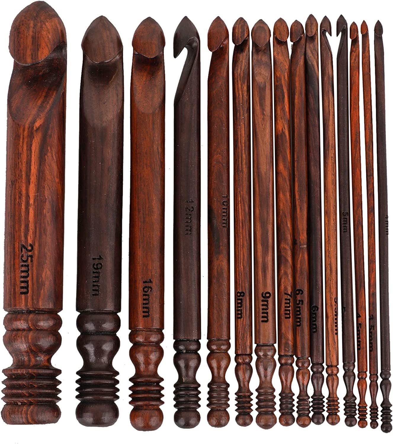 Rosewood Crochet Hooks Set of 15, Wooden Crochet Hooks, Handcrafted Hooks, Handmade Hooks