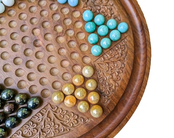 Handmade Handcarved Chinese Checkers Game Set in Rosewood, Perfect for Family Game Nights, Ideal Birthday Gift for Board Game Enthusiasts