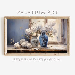 White Hydrangeas Still Life Frame TV Art: Rustic Cottage Decor (Digital Download)