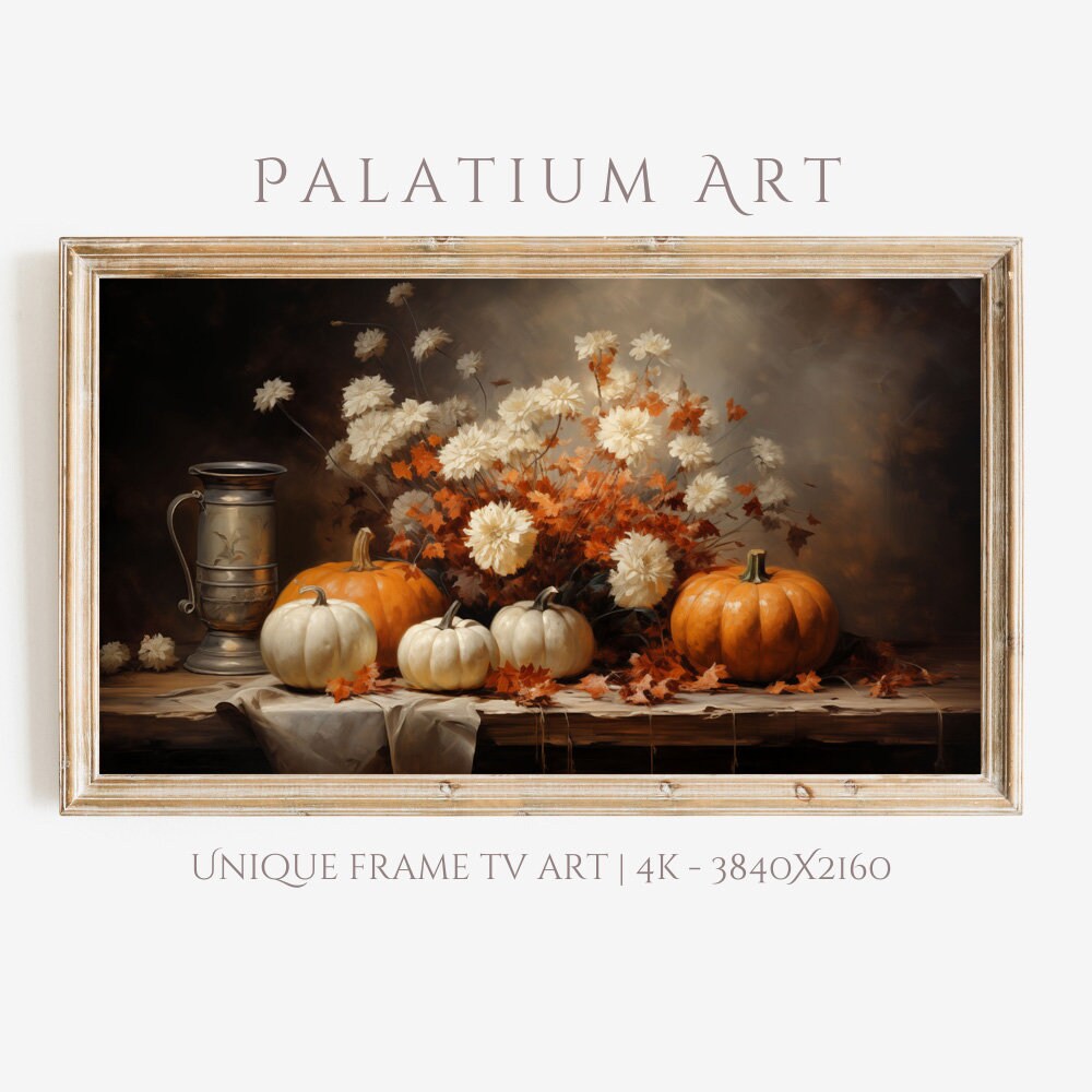 Autumn Still Life Frame TV Art: Pumpkins and Hydrangeas (Digital Download)