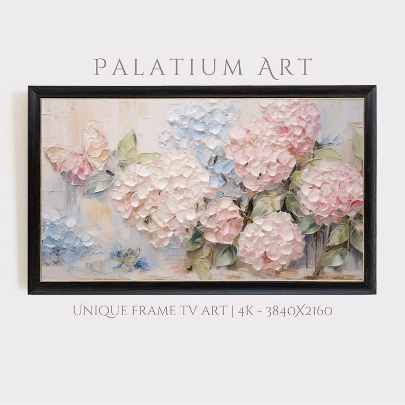 Hydrangeas Frame Tv Art Floral Impasto Painting Digital Download Etsy