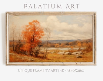 Vintage Autumn Lake Painting: Farmhouse Frame TV Art (Digital Download)