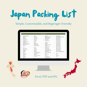 Japan Fall Winter Packing List Excel - Travel Packing Checklist for Japan - Editable Digital Download