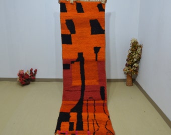 Multicolored Wool Runner Rug, Handmade Moroccan Berber Design