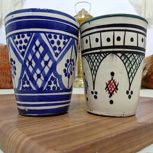 Set of two ceramic cups, Handpainted mugs, Colorful Geometric mugs, Handcrafted Ceramic Cups, Traditional Moroccan Tea Mug - Safi Ceramic