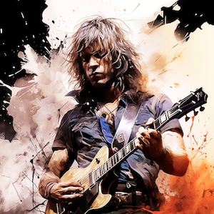 Randy Rhoads Printable Wall Art, Wall Decor, Digital AI Assisted Art, Rock &#39;n Roll Print, Rockstar Art