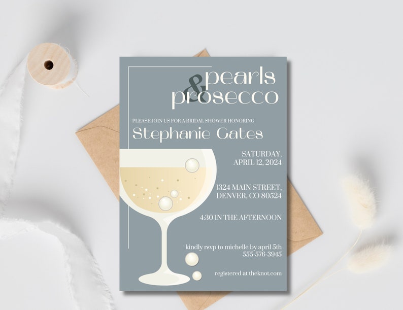 Pearls and Prosecco Bridal Shower Invitation- Editable Canva Download ...