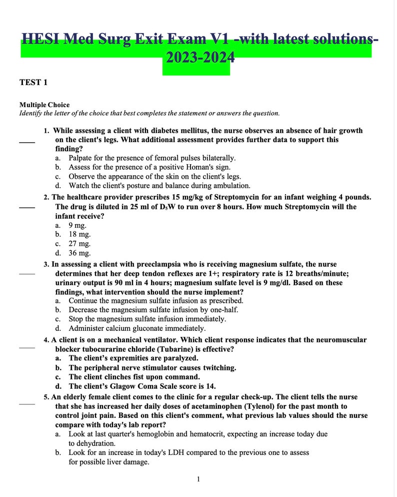 HESI MED SURG Exam 2025 Complete Set of Questions and Answers Etsy