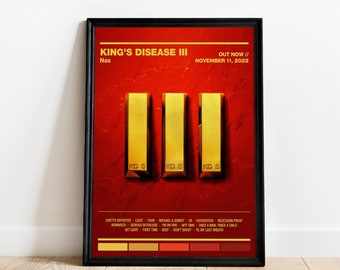 Póster del álbum Nas "King's Disease III" / Múltiples opciones de color / Decoración de la pared / Carátula del álbum / Música