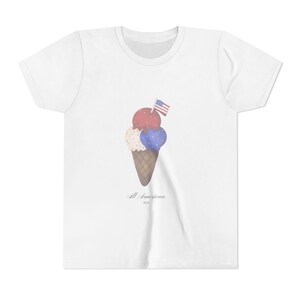 Vaterländisches Eis-T-Shirt für Kinder | Spaß Sommer Shirt, Fourth of Juli Outfit, Jugend Kurzarm Top, süßes Geschenk für Jungen und Mädchen