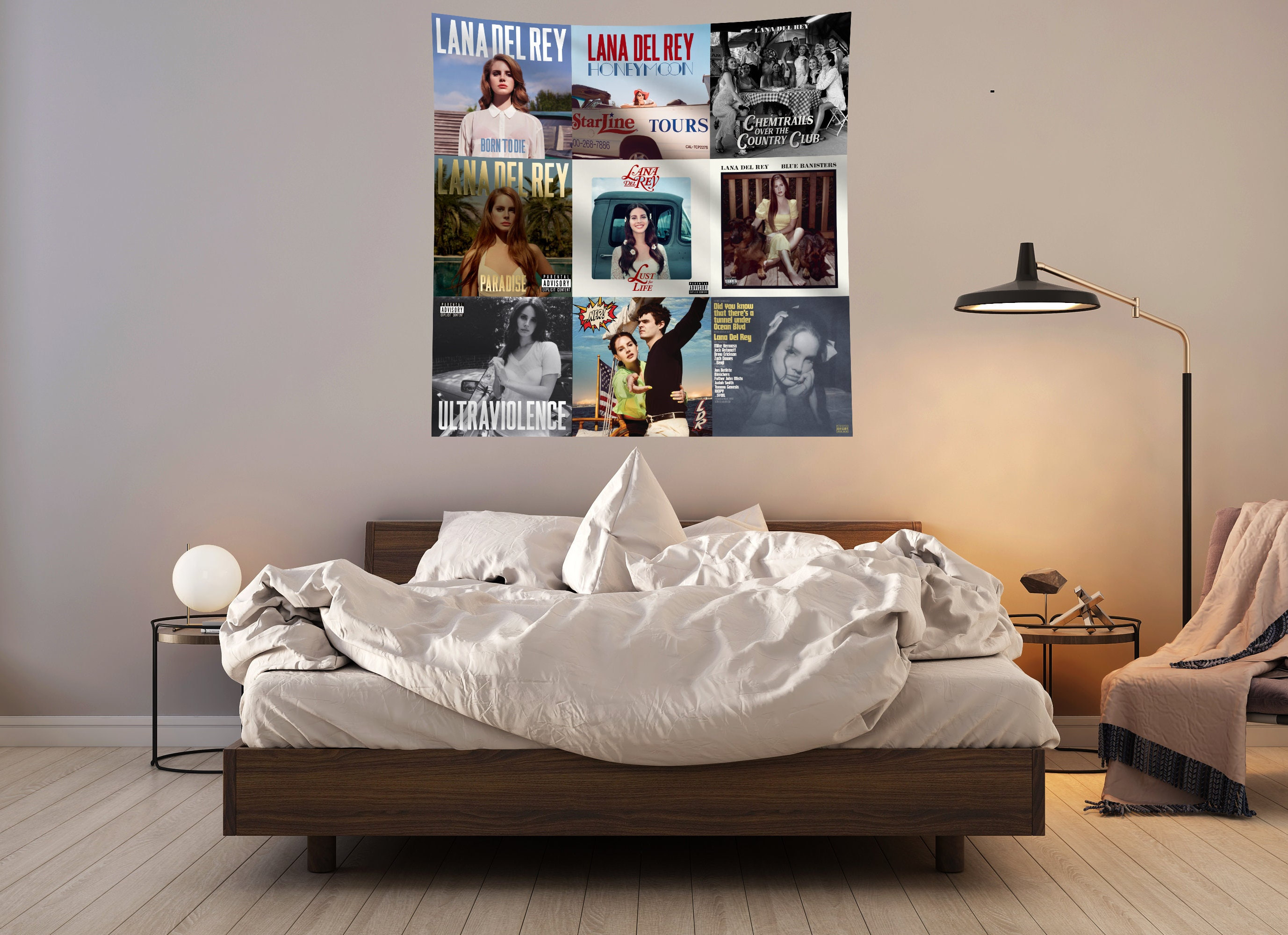 Discover Lana Del Rey / Album Tapestry / Song Flag / Dorm Music Dcor / Album Cover Collage / Music Tapestry / Ocean Boulevard