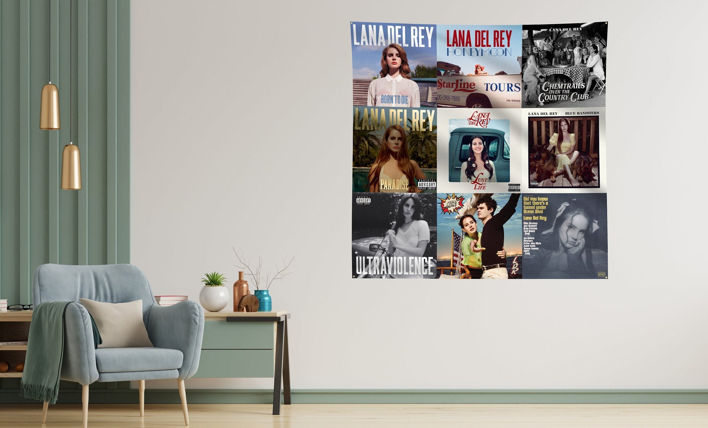 Discover Lana Del Rey / Album Tapestry / Song Flag / Dorm Music Dcor / Album Cover Collage / Music Tapestry / Ocean Boulevard