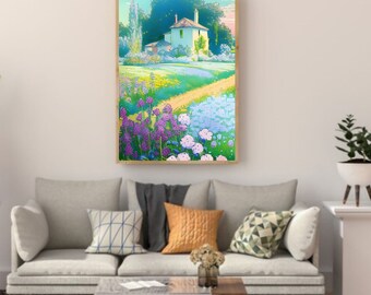 Vintage French Country Cottage Meadow Painting, Antique Landscape, Victorian Woman Painting, Farmhouse Oil Painting, DIGITAL PRINTS Wall Art