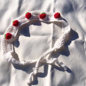 May include: White crocheted headband with red and green strawberry embellishments.