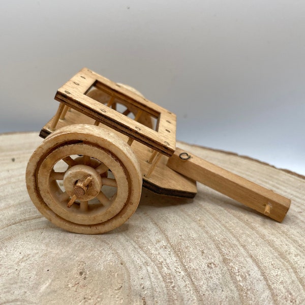 Miniatur Wagen Anhänger aus Holz, Wichtelzubehör, Krippenzubehör, Dekoration, Wichtel Zubehör, Modellbau, Puppenhaus