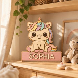 Einhorn Namensschild SVG – Personalisiertes Name Sign Datei | Laser Cut File Glowforge xTool LightBurn | Kinderzimmer | Layered 3D DXF AI